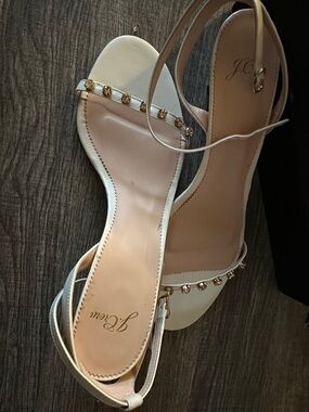 J. Crew White Leather Ankle-Strap Sandals with Gold Studs